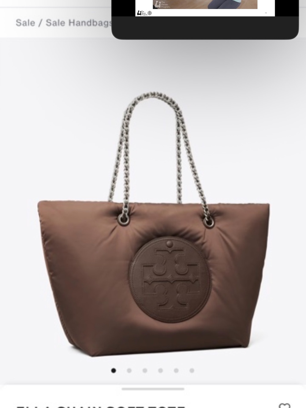 Tory Burch Chocolate Brown Quilted Logo Tote with Chain Handles